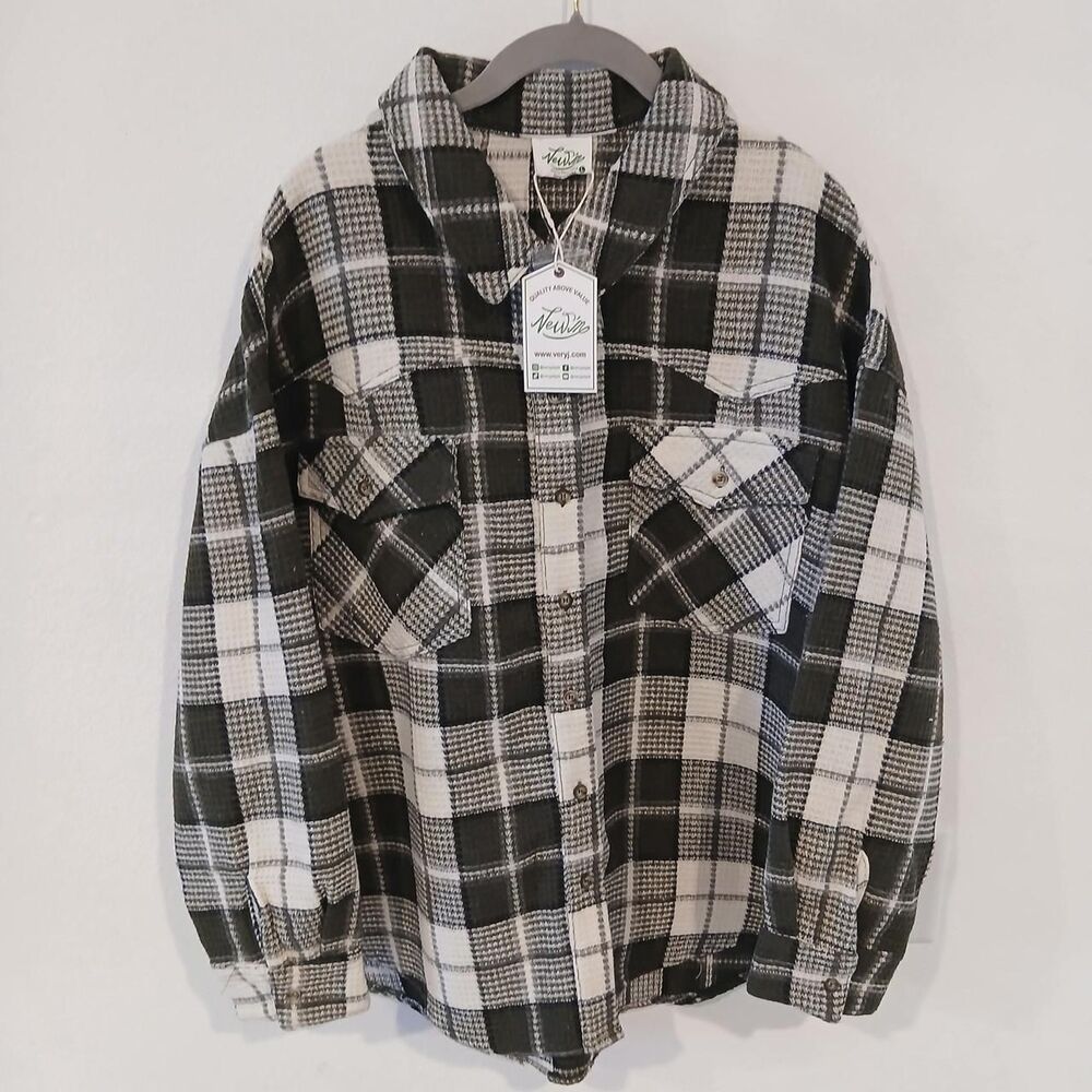 New Up Green & White Plaid Button Up Shacket Women's Size Large